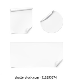Set of paper stickers with curled corners on white background. Vector illustration