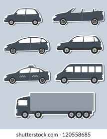 set of paper stickers with grey car image
