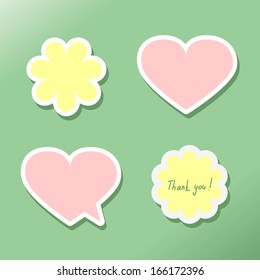 Set of paper stickers, heart and flower.