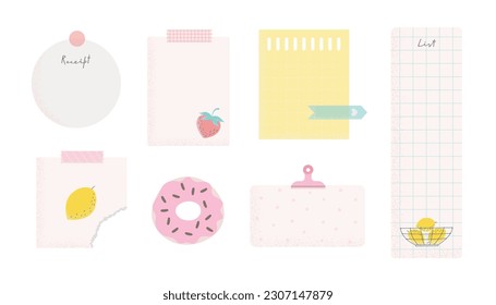 Set of paper sticky notes, schedule, to-do list, planner, memories vector illustrations. Cute memo templates.