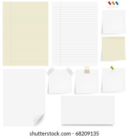 Set Paper And Sticky, Pushpin, White Background