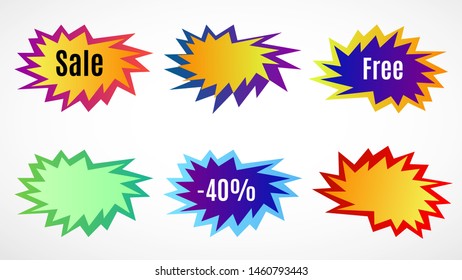 Set of paper style abstract backgrounds, bang or explosion bubbles isolated on white background