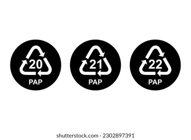 Set of Paper symbol, ecology recycling sign isolated on white background. Package waste icon .