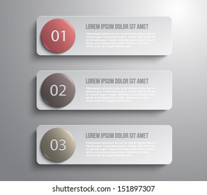 Set of paper tags banners with glossy plastic circle button for business design, infographics, reports, number options, progress, step presentation, websites or workflow layout. Clean and modern style