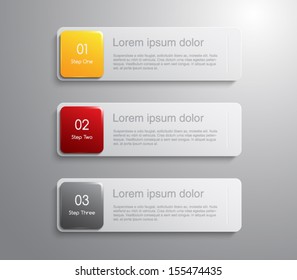 Conjunto de Anuncios de etiquetas de papel con Botón cuadrado de plástico brillante para diseño de negocios, infografías, informes, opciones de números, progreso, presentación de pasos, Sitios web o diseño de flujo de trabajo. Estilo limpio y moderno