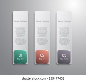 Set of paper tags banners with glossy plastic square button for business design, infographics, reports, number options, progress, step presentation, websites or workflow layout. Clean and modern style