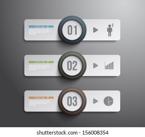 Set of paper tags banners with glossy plastic circle button for business design, infographics, reports, number options, progress, step presentation, websites or workflow layout. Clean and modern style