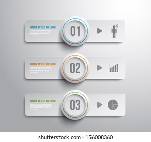 Set of paper tags banners with glossy plastic circle button for business design, infographics, reports, number options, progress, step presentation, websites or workflow layout. Clean and modern style