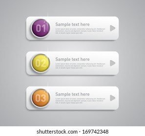Set of paper tags / labels / banners with shiny silver metallic ring buttons for business design, reports, infographics, progress, number options, step presentation or workflow layout. Clean style 