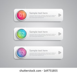 Set of paper tags / labels banners with shiny silver metallic ring buttons for business design, reports, infographics, progress, number options, step presentation or workflow layout. Clean style 