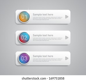Set of paper tags / labels banners with shiny silver metallic ring buttons for business design, reports, infographics, progress, number options, step presentation or workflow layout. Clean style 