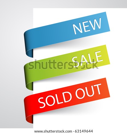 Set of paper tags for new, sold out and discounted items