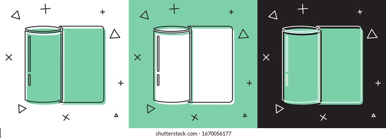 Set Paper towel roll icon isolated on white and green, black background.  Vector Illustration