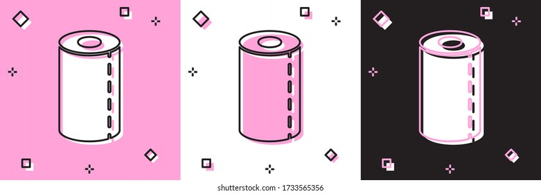 Ajuste el icono de rollo de toalla de papel aislado en fondo rosa y blanco, negro. Ilustración vectorial