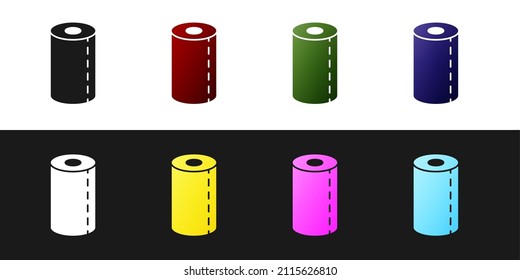 Ajuste el icono de rollo de toalla de papel aislado en fondo blanco y negro.  Ilustración vectorial
