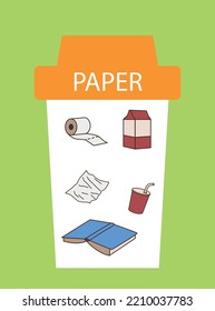 Set Of Paper Trash. Toilet Paper, Sheet, Book And Plastic Cup. Poster Or Banner For Website. Eco Friendly Infographics And Education. Waste Recycling And Reuse. Cartoon Flat Vector Illustration