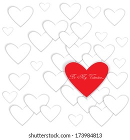 set of paper valentine hearts with one big red heart and place for your text