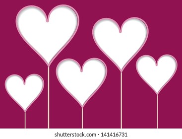 set of paper valentine hearts with place for your text isolated on violet background