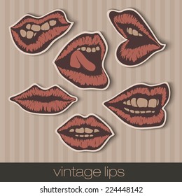 set of paper vintage lips