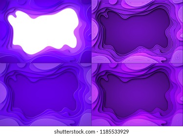 Set From the paper violet shades with smooth transitions and white, dark lines. are cut out. Place for ad announcement. abstract art of carving. Vector illustration
