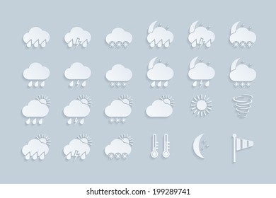 set of paper weather icons. vector eps 10 illustration