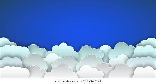 Set paper white clouds in blue sky – vector