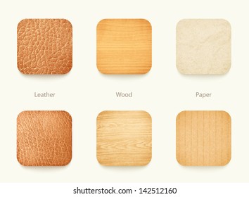 set of paper wood and leather app icons, for background or template, eps10 vector illustration