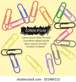 Set of paperclip on yellow background