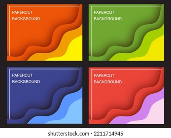 Set Of Papercut Background Blue, Orange, Red, Green, Purple, Pink, Geometric Background With Fluid Shapes. Vector Illustration