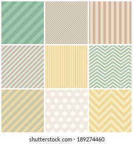 Set of papers for scrapbook or pack. Vector seamless backgrounds.