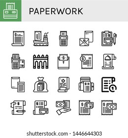 Set of paperwork icons such as Bill, Invoice, Aguas livres, Receipt, Medical report , paperwork