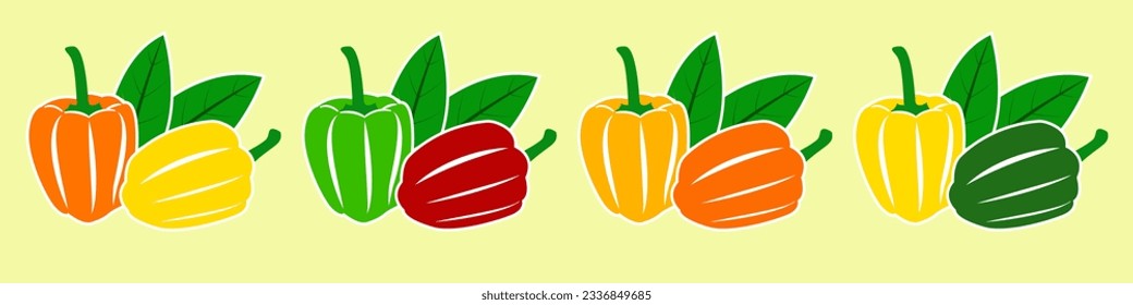 Paprika, Glockenpfeffer. Unterschiedliche farbige Glockenpfeffer, flache Vektorgrafik. Cute-roter Gell-Pfeffer-Cartoon, Vektorgrafik für Grafikdesign und dekoratives Element