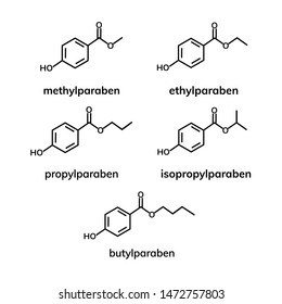 Set of parabens on white background