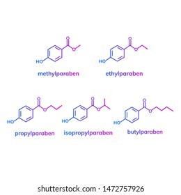 Set of parabens on white background