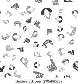 Set Parachute, Boots, Knee pads and Bicycle on street ramp on seamless pattern. Vector