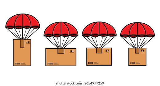 Conjunto de paracaídas con Ilustración vectorial de caja. Diseño de concepto de entrega de paracaídas