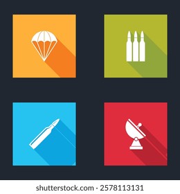 Set Parachute, Bullet,  and Radar icon. Vector