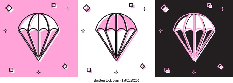 Set Parachute icon isolated on pink and white, black background.  Vector Illustration