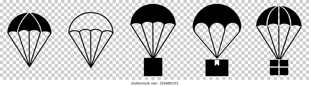 Set of parachute icons. Delivery service symbols. Vector illustration isolated on transparent background