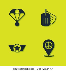 Set Parachute, Location peace, Star American military and Military dog tag icon. Vector