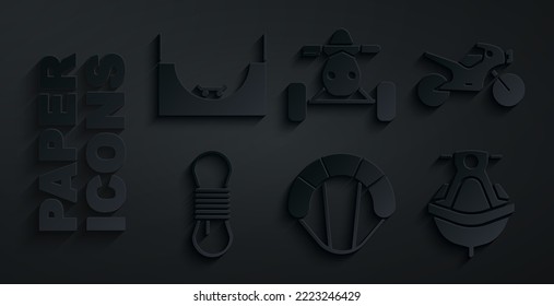 Set Parachute, Motorcycle, Climber Rope, Jet Ski, ATV Motorcycle And Skate Park Icon. Vector