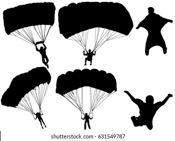 Set Of Parachute Silhouette