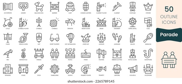 Set of parade icons. Thin linear style icons Pack. Vector Illustration