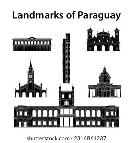 set of paraguay famous landmarks by silhouette style,vector illustration