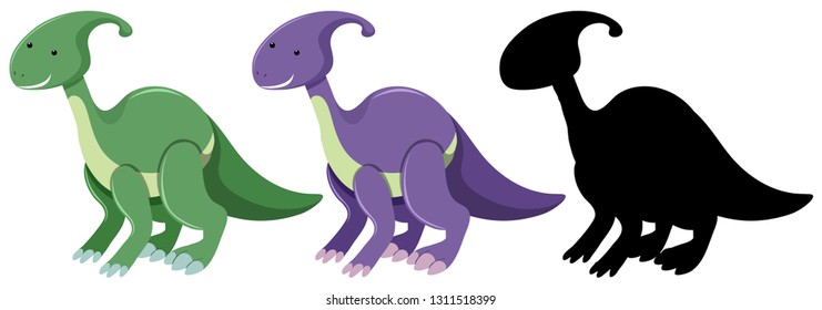 Set of parasaurolophus dinosaur illustration