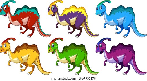 Set of Parasaurus dinosaur cartoon character illustration