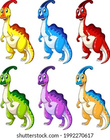 Set of Parasaurus dinosaur cartoon character illustration