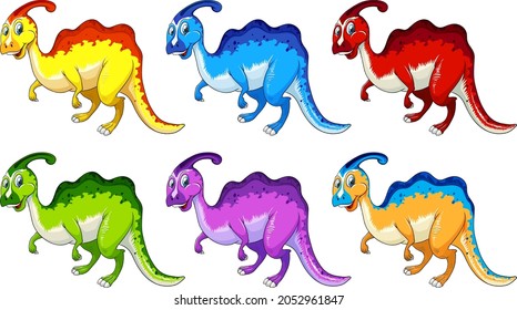 Set of Parasaurus dinosaur cartoon character illustration