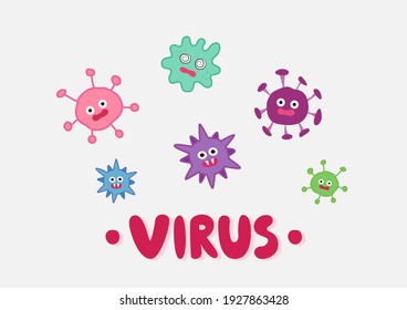 Set of parasite on blue background. Virus and bacteria, Vector illustration.