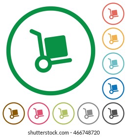 Set of parcel delivery color round outlined flat icons on white background
